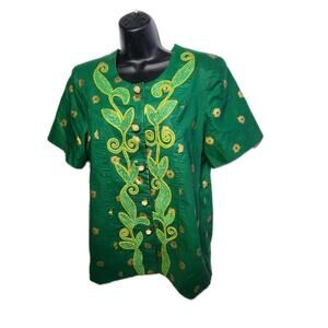 ALPHADI Niamey 36" Chest W. African Embroidered Waist Coat Designer Green Gold